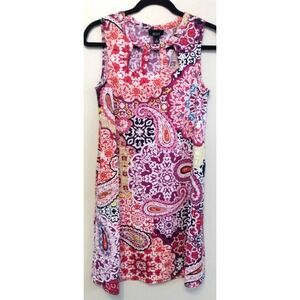 No Sleeve Paisley Dress SM Triple Cutout Kaleidoscope Retro 70s GoGo w/Pockets!!